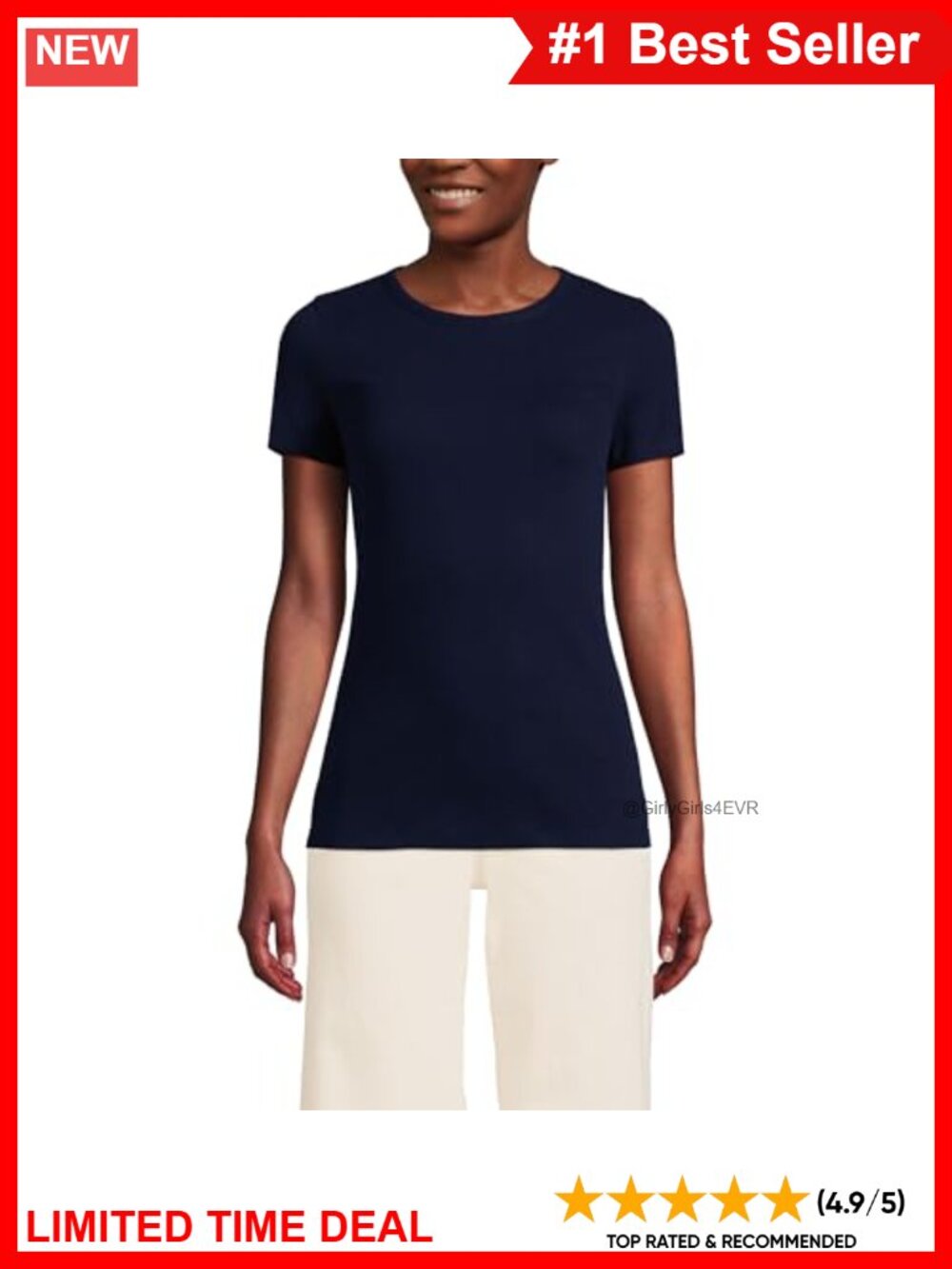 Women's Cotton Rib Knit Crew Neck Short Sleeve T-Shirt Relaxed Summer Tee